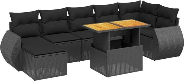 vidaXL 8-teilige Garten-Sofagarnitur aus Poly-Rattan und Akazienholz in Schwarz mit Kissen - Bild 1