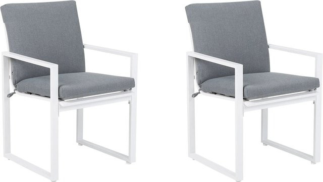 Beliani Gartenstuhl modern in Grau und Weiss mit Armlehnen und Polsterung aus pulverbeschichtetem Aluminium, B/T/H: 51 x 54 x 89 cm - Bild 1