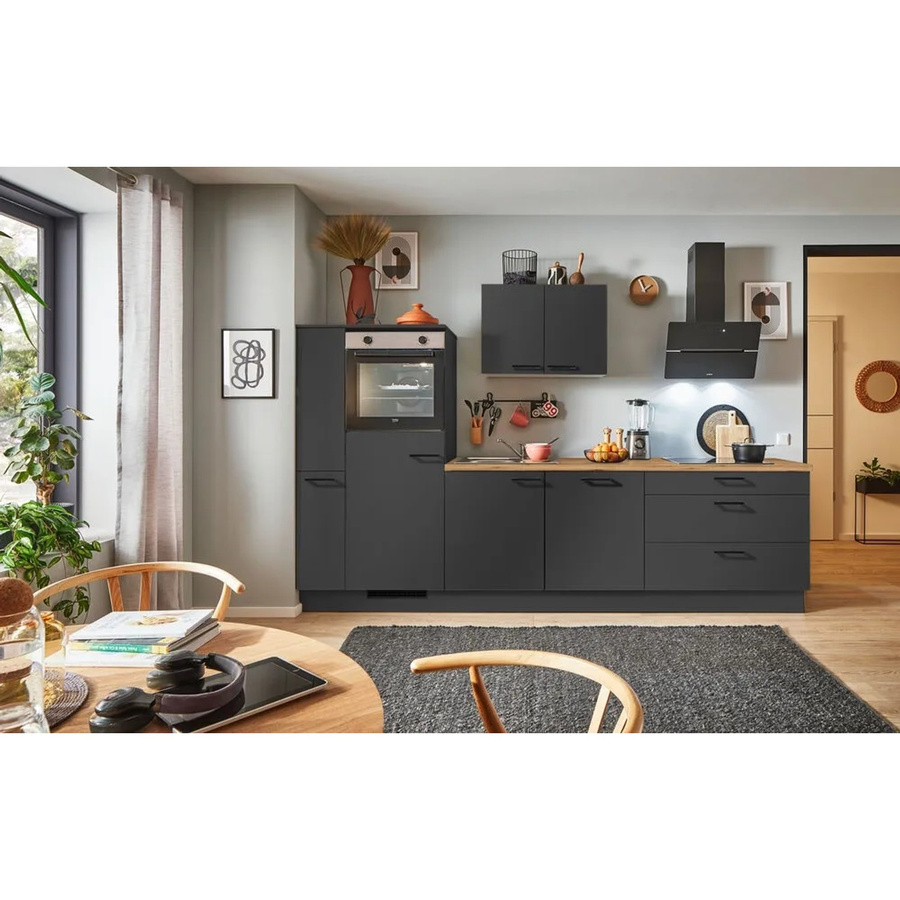 pino Küchenzeile Grafit matt mit Apothekerschrank und Platz für 1 Gerät, Breite: 300 cm, Höhe: 174 cm, Tiefe: 60 cm - Bild 2