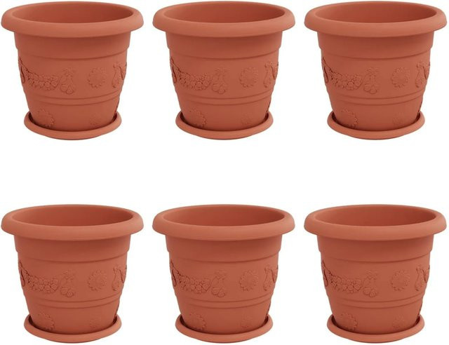 6er Set vidaXL Blumentöpfe aus Kunststoff in Ziegelrot, zylindrisch, Durchmesser: 30 cm, Höhe: 25 cm - Bild 1