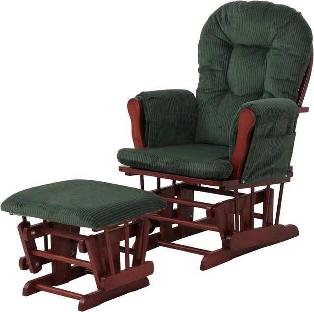MCW Relaxsessel C76 mit Hocker aus grünem Cord und dunklem Holzgestell - Bild 2