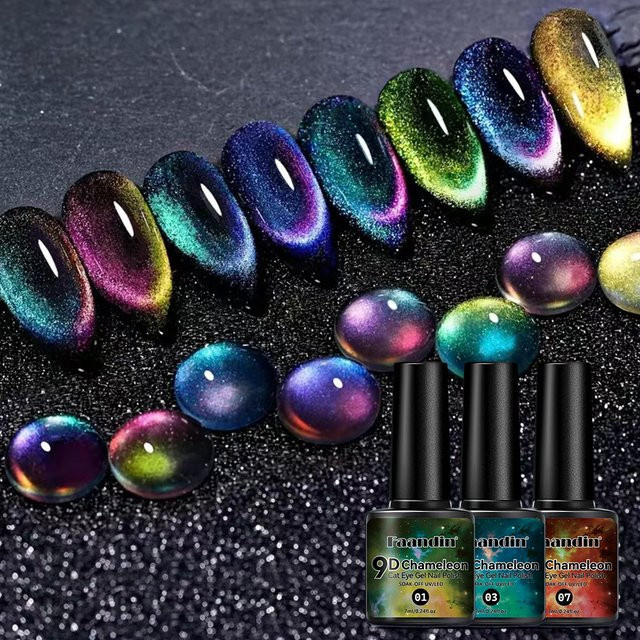 Faandin Nagellack, siebenfarbiger Pfauen-Katzenaugen-Gel, 7 ml - Bild 1
