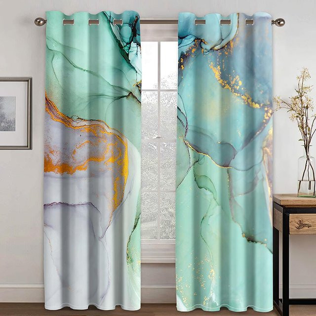 2-teiliges Yiran Furniture Vorhangset mit Marmor-Design in Rosa, Gold und Grau, halbtransparent, B: 75 cm, H: 166 cm - Bild 1