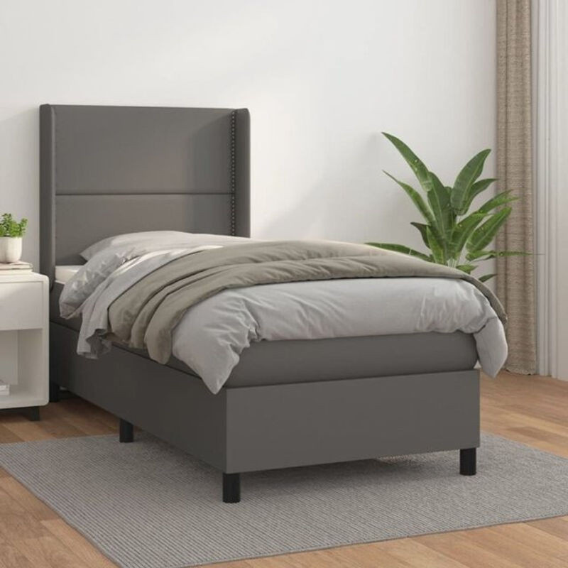 vidaxl Boxspringbett mit Matratze in Grau aus Kunstleder, B/T/H: 90 x 200 x 128 cm - Bild 1
