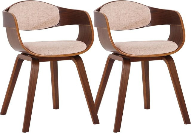 2er Set DELUKE LONDON Konferenzstühle aus Stoff und Holz in Walnuss und Creme, Höhe: 73 cm, Breite: 49 cm, Tiefe: 46 cm - Bild 1