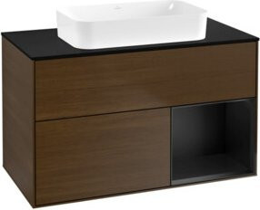 V&B Waschtischunterschrank Finion in Blau mit Walnuss, Breite: 100 cm, Tiefe: 60,3 cm - Bild 1