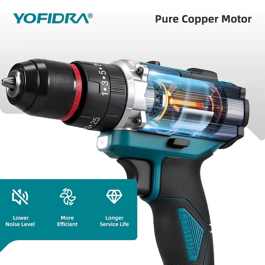 YOFIDRA 3-in-1 Akku-Schlagbohrmaschine mit 25+3 Drehmomentstufen für Makita 18-21V Akkus - Bild 4