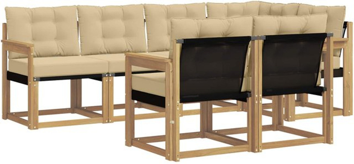 7-teilige Outdoor-Sofagarnitur aus Akazienholz mit Kissen in Weiß und Beige von vidaXL - Bild 1