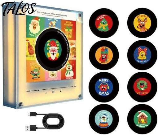 Lachepper Magnetischer Schallplattenspieler mit Nachtlicht und LED-Licht, Vinyl-Kühlschrankmagnet mit 9 programmierbaren Schallplatten und 128 MB Speicher, Multicolour - Bild 1