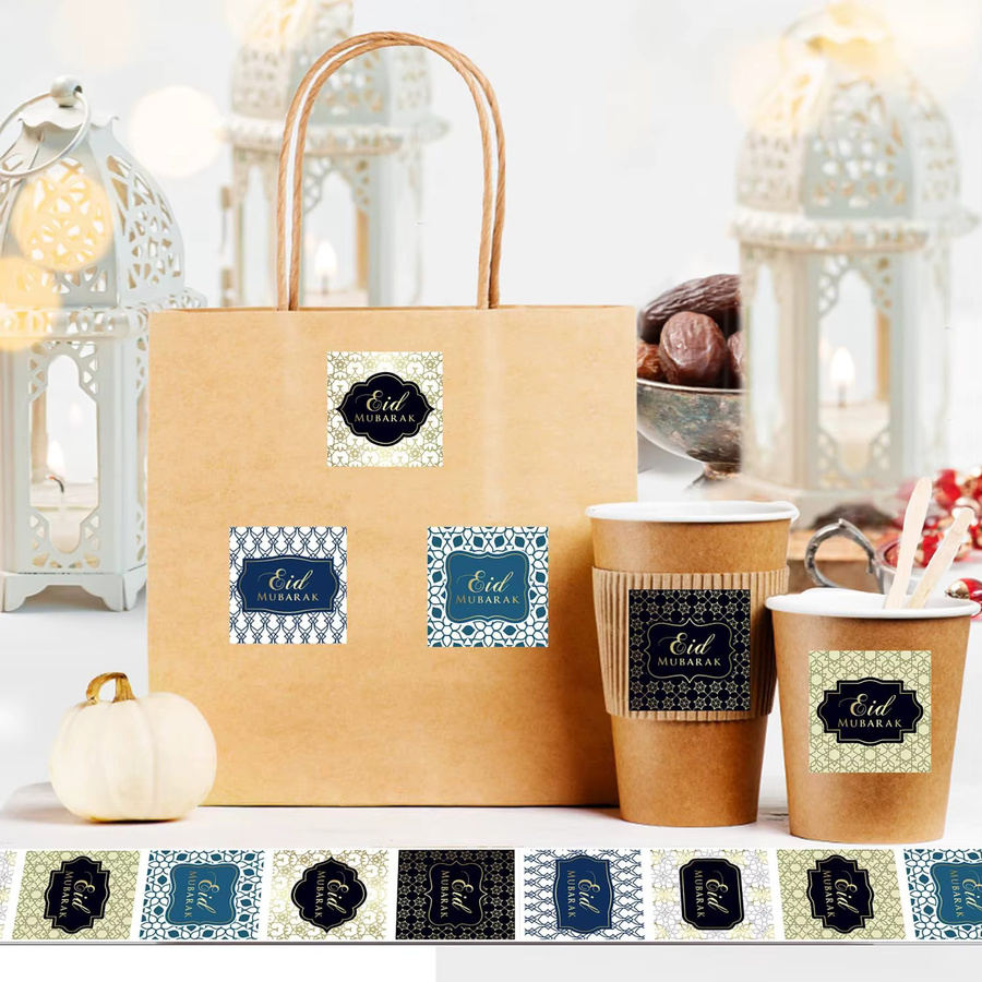 500 Stück Eid Mubarak Aufkleber als selbstklebende Etiketten für Ramadan, islamische Partydekoration und Geschenkverpackungen - Bild 3