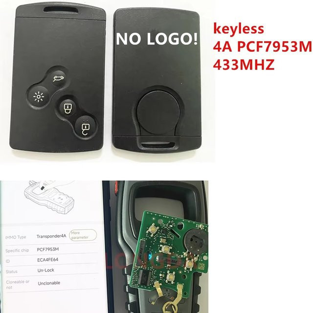 Wilongda Smart Key 433 MHz mit PCF7953 4A HITAG Chip und Keyless GO für Renault Clio 4 und Captur, Schwarz - Bild 1