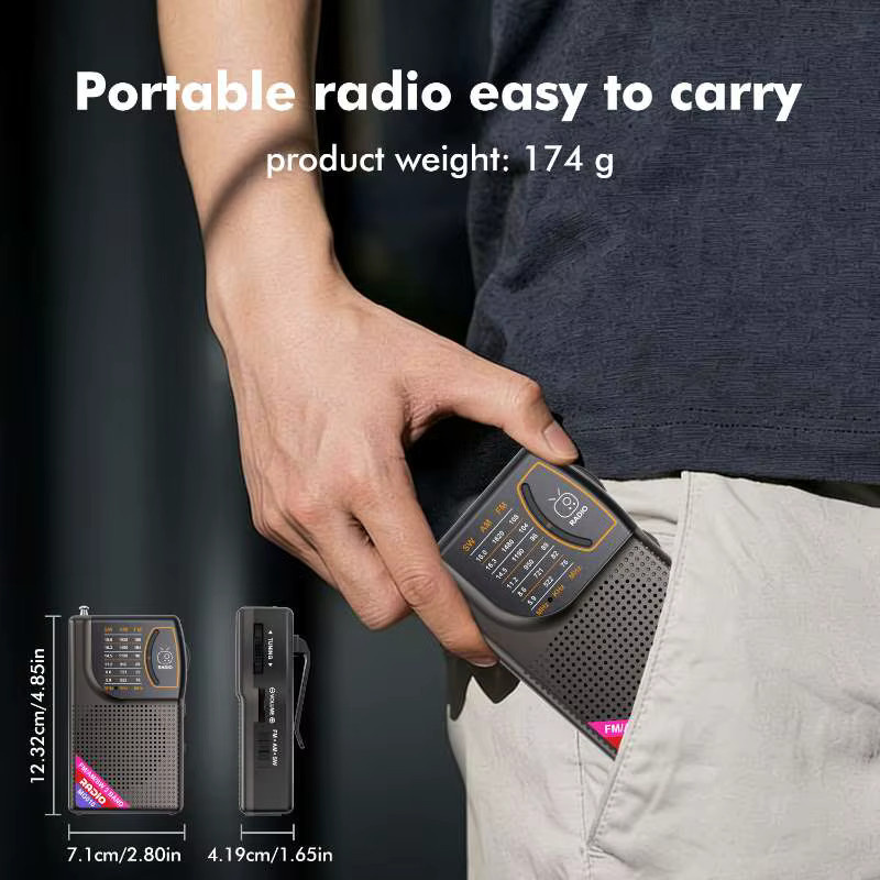 Bytelike Tragbares Mini-Radio FM/AM/SW Mehrband in Schwarz mit USB-C Anschluss und Lautsprecher - Bild 3