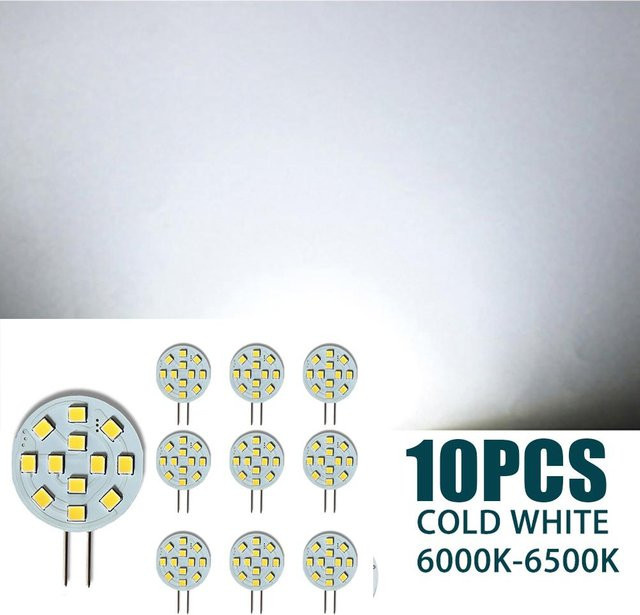 HuaJin Lighting G4 LED-Lampen 10er Pack, AC/DC 12V, 2W, SMD2835, kühle weiße Innenbeleuchtung für Einbau-Puckleuchten, Schrank und Wohnmobil - Bild 1