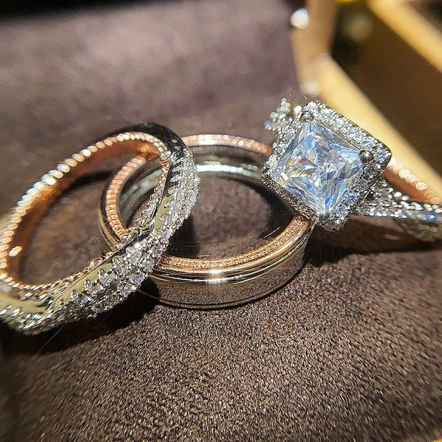 Huitan Luxus Ring-Set, Silber, Zirkonia, Unisex - Bild 1