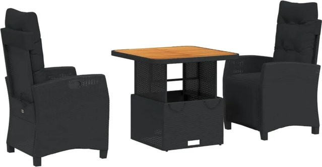vidaXL 3-teilige Garten-Essgruppe aus massivem Akazienholz und schwarzem PE-Rattan mit Kissen - Bild 1