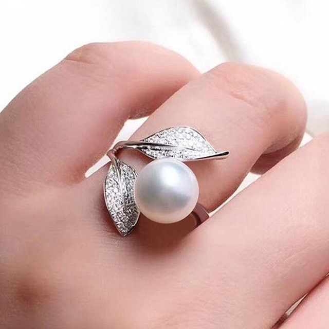 Huitan Trendy Ringe, Perle, Blatt Design, Zirkonia, Damen - Bild 1