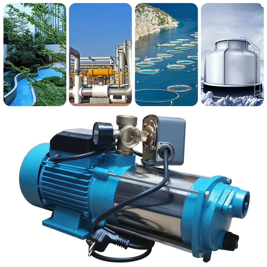 Bymaocar Kreiselpumpe für den Garten aus Edelstahl mit Manometer, 1300 W, 9,8 bar, 4000 l/h, Blau - Bild 1