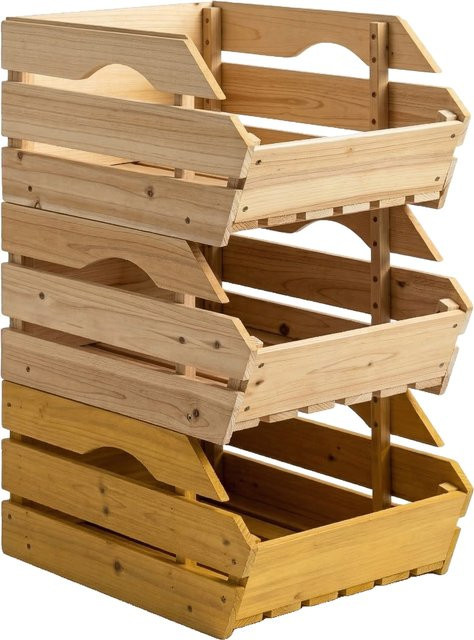 Outsunny 3-stufiger Obstkorbständer aus Fichtenholz in Natur, abnehmbare Aufbewahrung für Obst und Gemüse, B/T/H: 37,5 x 27 x 60 cm - Bild 1