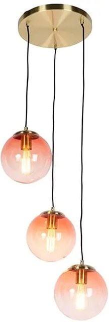 QAZQA Art Deco Hängelampe Messing und Glas in Rosa, dimmbar, kugelförmig, Höhe: 45 cm - Bild 1