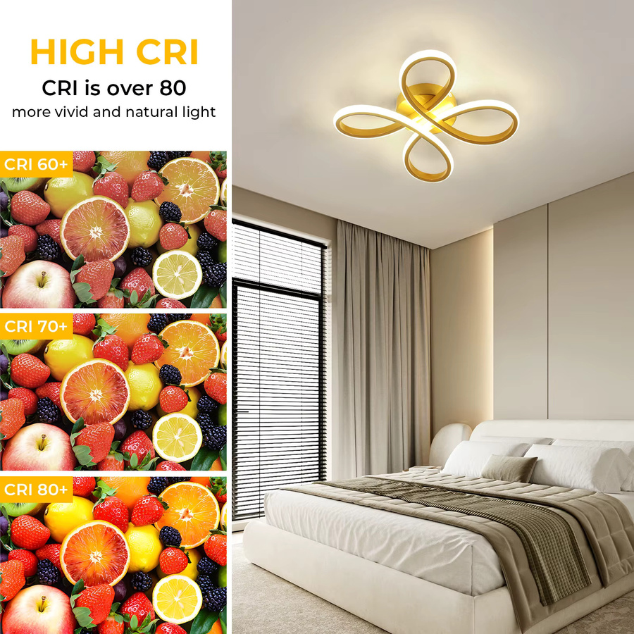Moderne Riserva LED-Deckenleuchte in Blumenform aus Metall, Farbe Gold/Messing oder Weiß, warmweißes Licht für Wohnzimmer, Schlafzimmer, Flur und Balkon - Bild 2