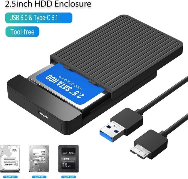 YJMP Electronic 2,5-Zoll-SSD-Gehäuse SATA zu USB-C 3.1 für HDD und SSD bis zu 6 TB in Blau - Bild 1