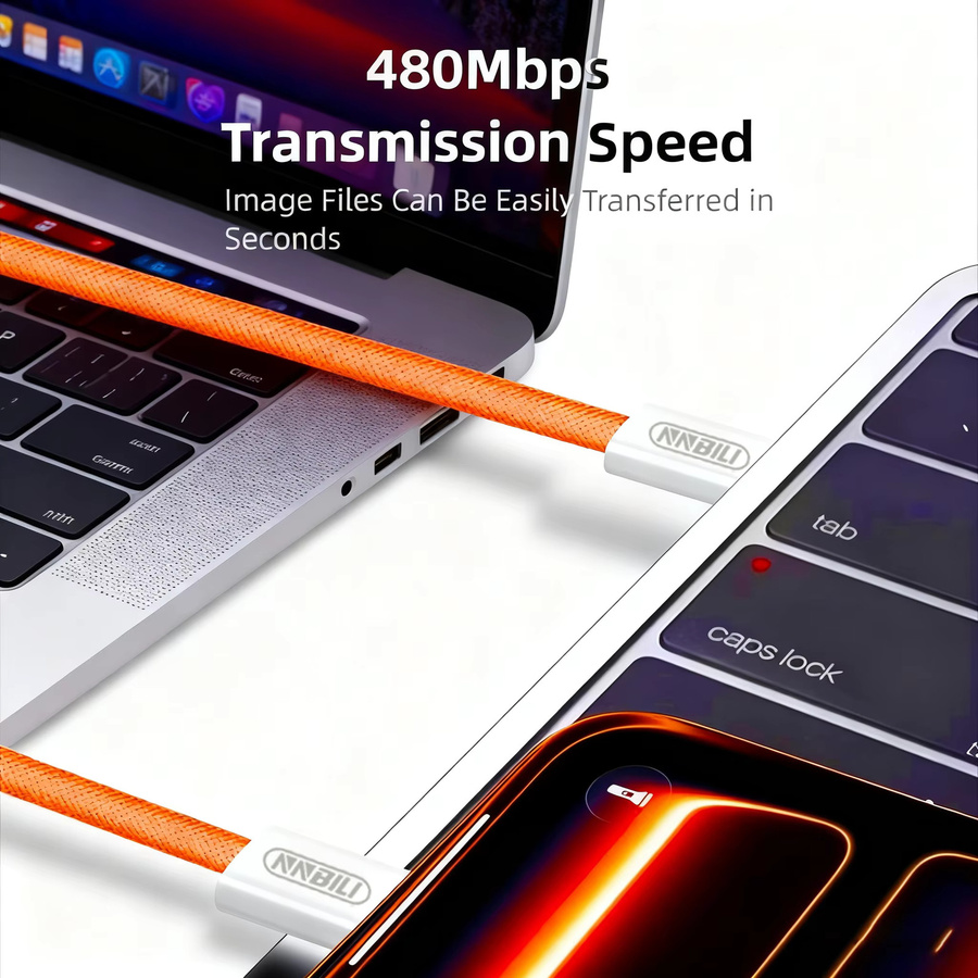 NNBILI USB Typ-C zu Typ-C Schnellladekabel 60W in Orange - Bild 2