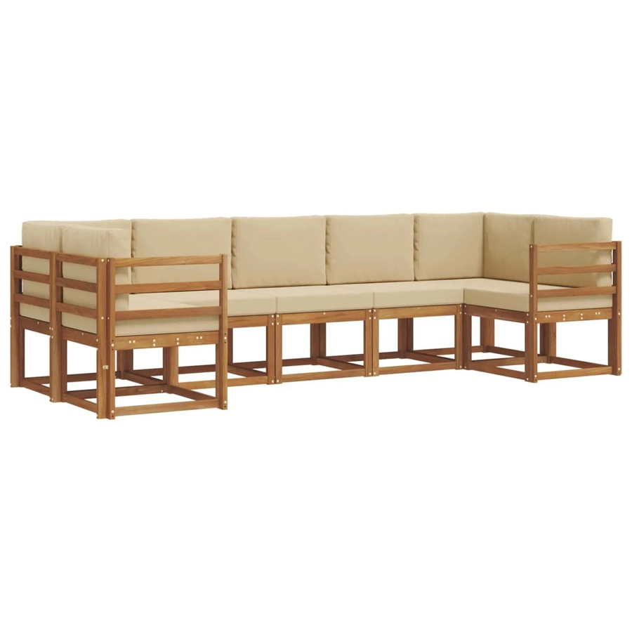 vidaXL Outdoor-Sofagarnitur 7-teilig aus Akazienholz in Natur und Beige mit Kissen und Armlehnen - Bild 2