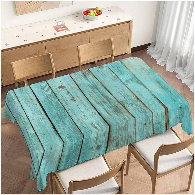 Wasserdichte Tischdecke JINGYUE Pet in Türkis mit Holzmaserung, rechteckig, B: 160 cm, T: 100 cm - Bild 1