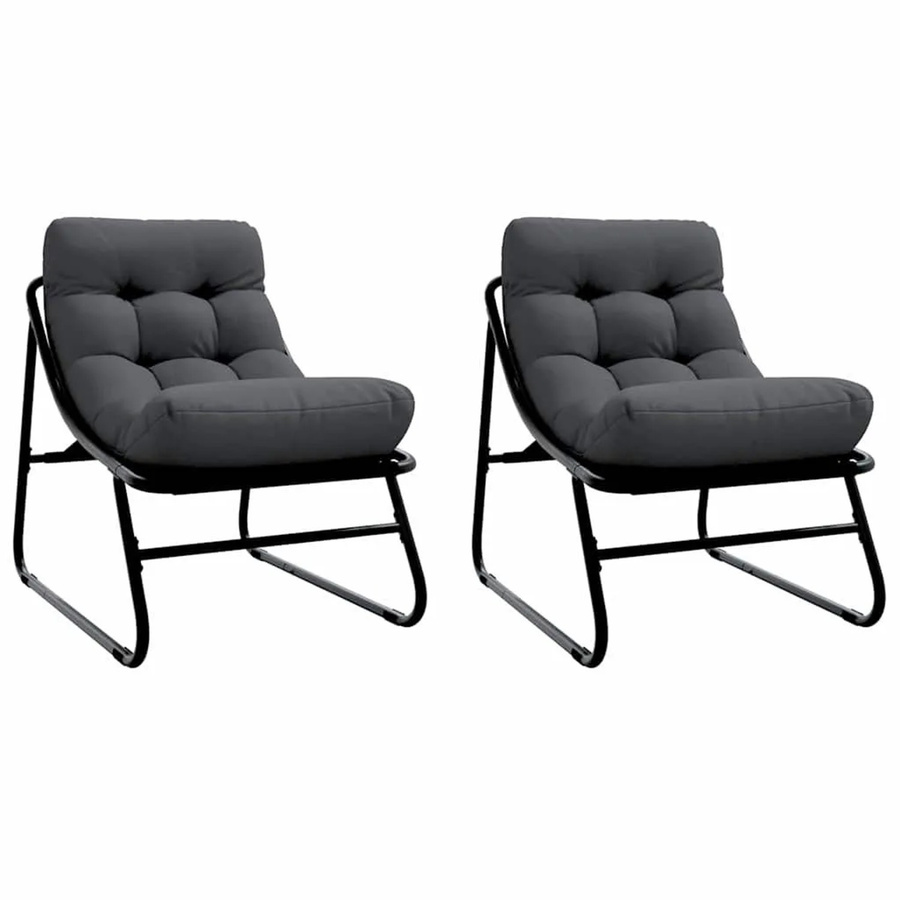 vidaXL Gartenmöbel Set mit 2 Stühlen und Kissen in Schwarz aus pulverbeschichtetem Stahl und wetterfestem Polyester, B/T/H: 60,5 x 81 x 71 cm - Bild 2