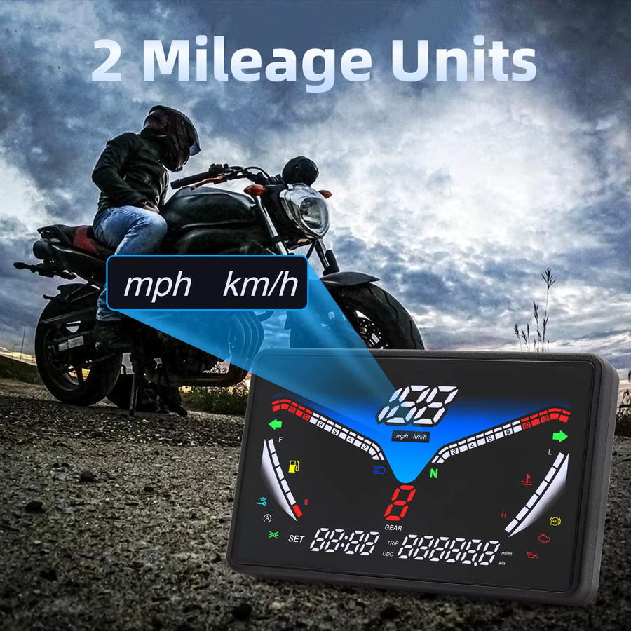 MAIMEIMI Universal Speed Digital Motorrad Tacho mit Multifunktionsanzeige und Uhr, Schwarz - Bild 3