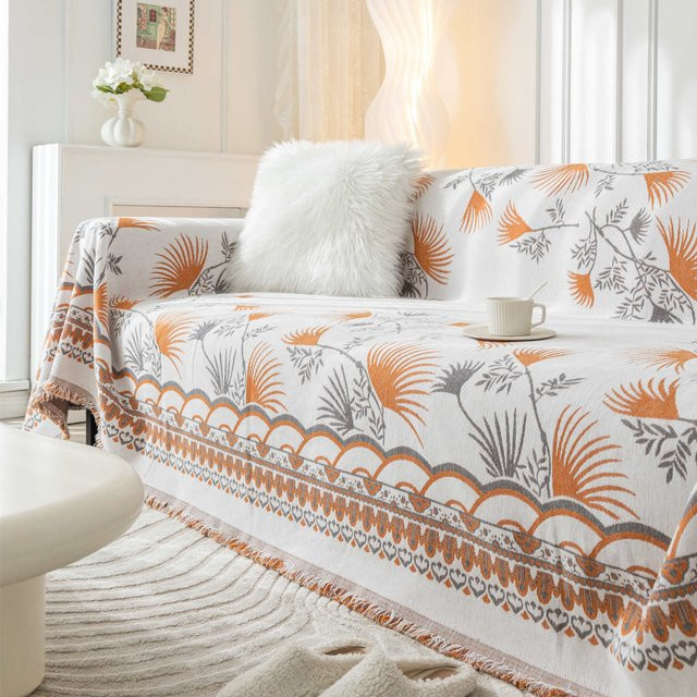 Super Six Chenille Sofa Überwurf mit Quasten im Boho-Stil, rutschfest und feuchtigkeitsabsorbierend, B/B: 180 x 130 cm, Grau/Weiß - Bild 1