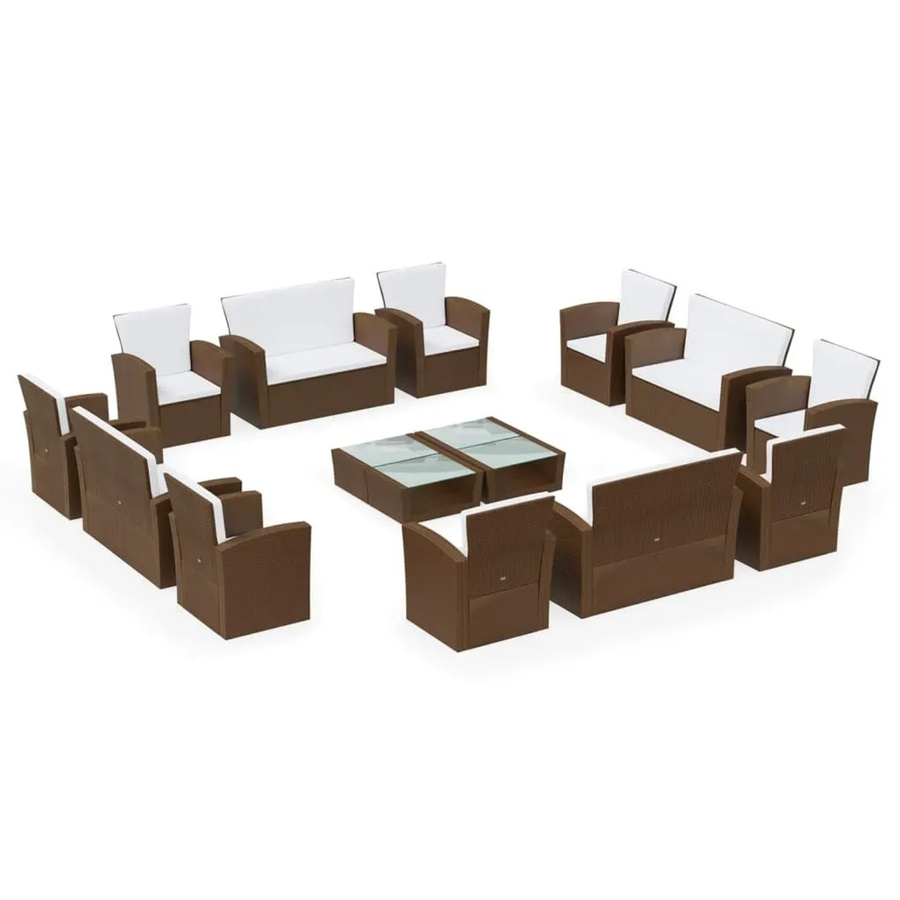 vidaXL 16-teiliges Garten-Lounge-Set aus Poly-Rattan mit Kissen in Braun - Bild 2