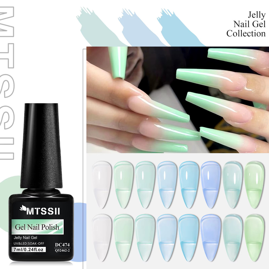 Mtssii Jelly Gel Nagellack Set, 8 Stück, Nude Grün, Glänzend - Bild 4