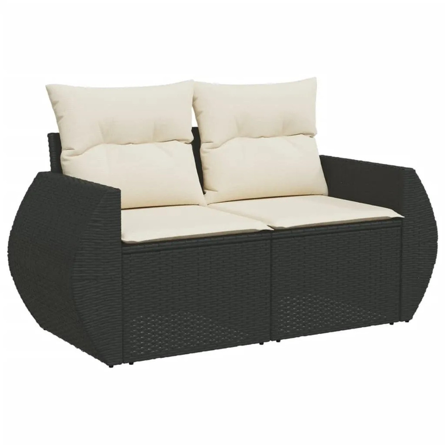 vidaXL Gartensofa 2-Sitzer aus Polyrattan mit Kissen in Schwarz - Bild 2