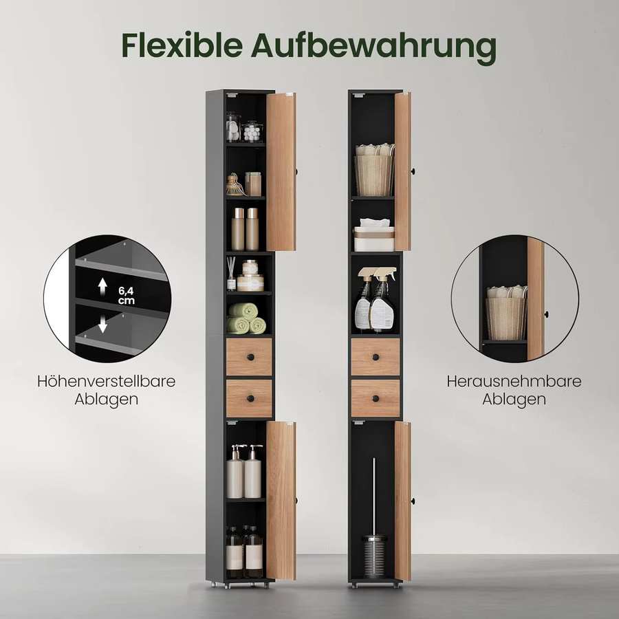 EUGAD Schmaler Hoher Badezimmerschrank aus MDF in Weiß, Platzsparender Badorganizer mit Verstellbaren Regalen, B/T/H: 20 x 20 x 180 cm - Bild 2
