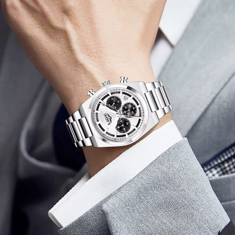 LIGE Chronograph Armbanduhr, Quarz, Edelstahl, Gold, Herren - Bild 6