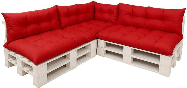 Setgarden 7er Palettensofa Kissen-Set für Outdoor in Rot, bestehend aus 7 Teilen mit Sitzkissen Breite: 120 cm, Tiefe: 80 cm und Rückenkissen Breite: 120 cm, Tiefe: 40 cm - Bild 1