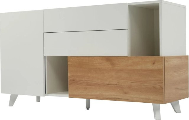 okwish Sideboard mit Stauraum für Wohnzimmer und Esszimmer, Weiß, B/T/H: 130 x 40 x 70 cm - Bild 1