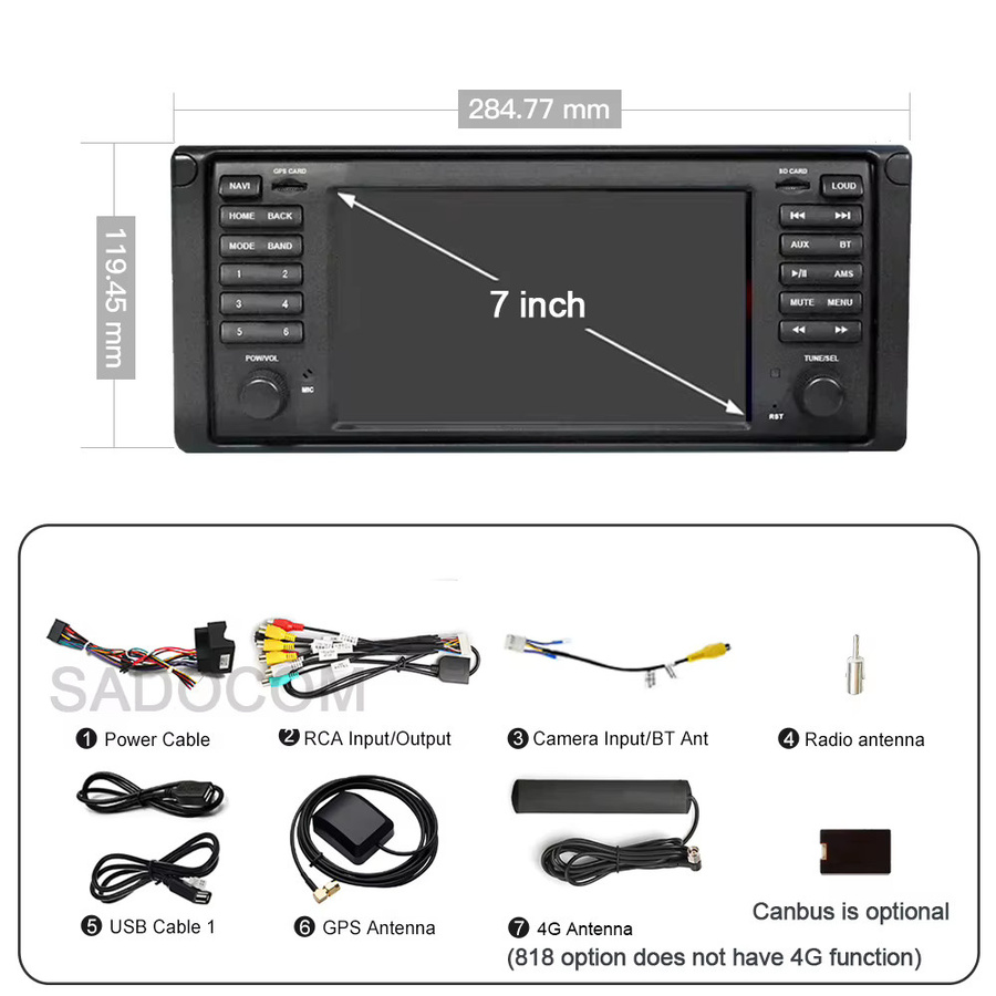 Sadocom Android 12.0 Multimedia Autoradio mit 8GB RAM und 128GB Speicher für BMW E39 X5 E53 M5 und Range Rover in Schwarz mit GPS, WiFi und 4G Unterstützung - Bild 5