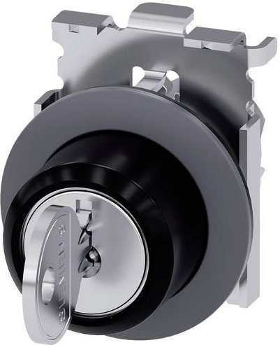 Siemens Schlüsselschalter 3SU1060-4LM01-0AA0 mit Metall-Frontring in Sandgrau und Silber - Bild 1