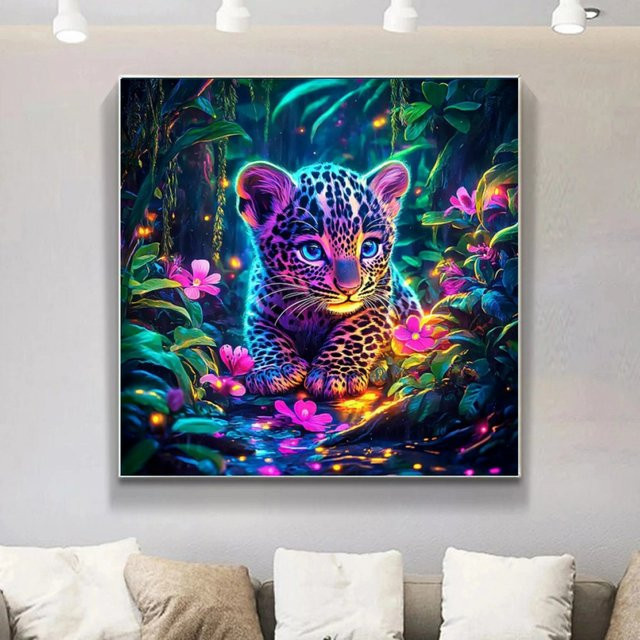 Potdemiel DIY 5D Diamant-Mosaik Set mit niedlichem Leoparden-Motiv in Multicolour, runde Strasssteine, B/B/H: 20 x 20 x 20 cm - Bild 1