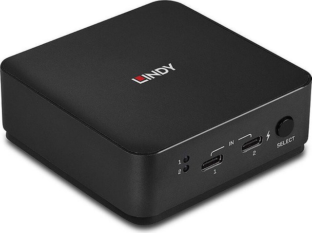 Lindy KVM-Switch 2 Port mit USB-C und Dual HDMI für 4K UHD Desktop in Schwarz und Grau - Bild 1