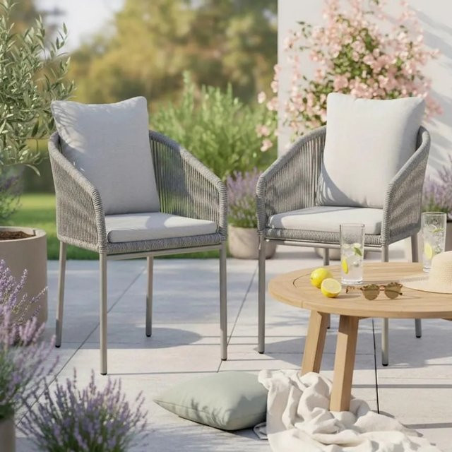 Bessagi Garden Gartensessel-Set Pepe 2er Set Hellgrau aus Metall und Textil - Bild 1