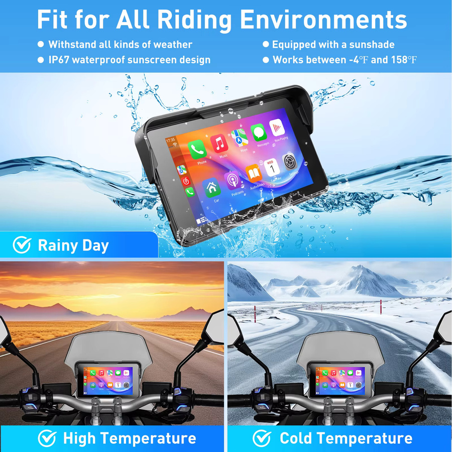 ESSGOO 5-Zoll Motorrad GPS-Navigationssystem mit Carplay und Android Auto, IP67 wasserdicht, Bluetooth, USB und TF, Schwarz - Bild 2
