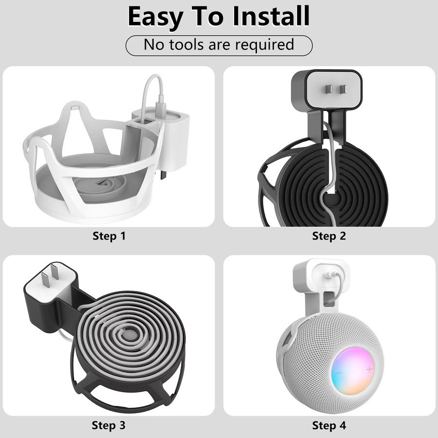 Apple HomePod Mini Wandhalterung mit Steckdosengriff und Kabelaufbewahrung aus ABS-Hartschale, Farbe: Weiß - Bild 6