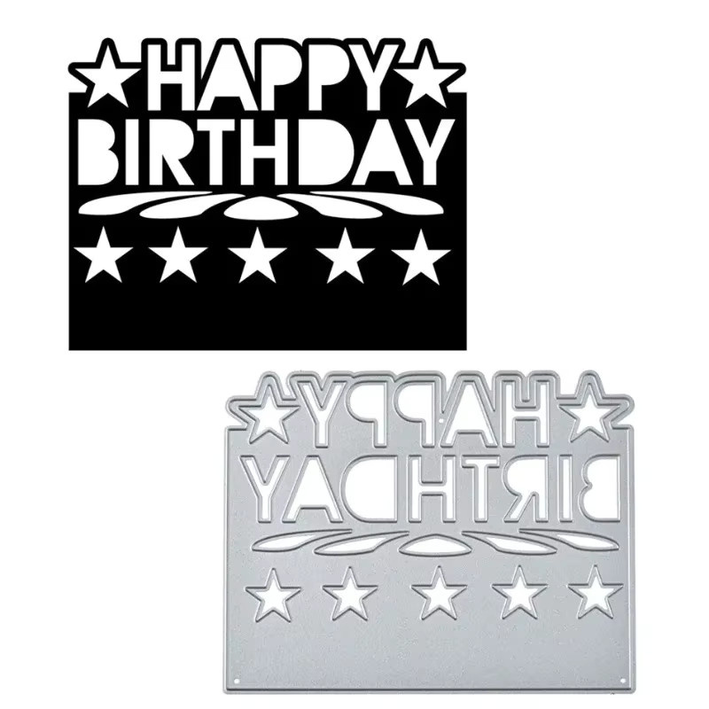 Cut Die Design Happy Birthday Grußkarte Metall Stanzform Schablone in Silber - Bild 2