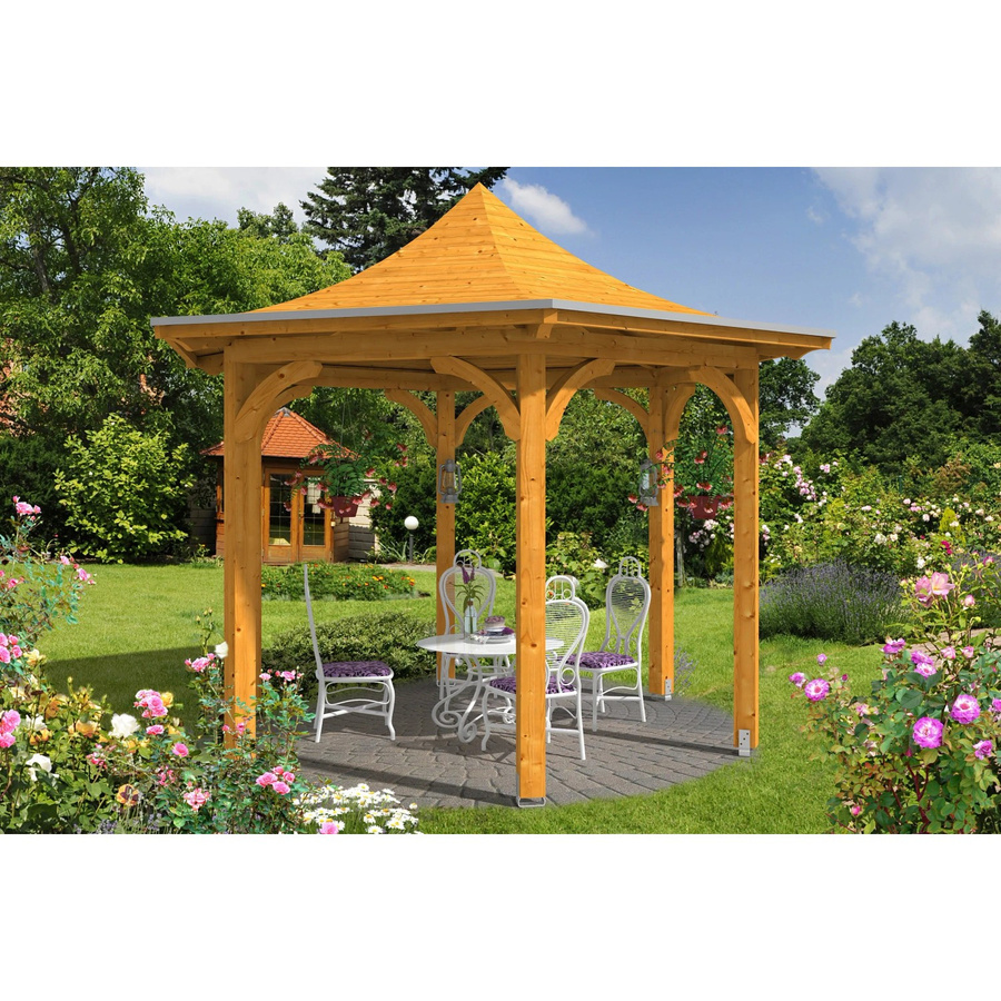 Skan Holz Pavillon Versailles aus Leimholz in Eiche Hell mit beige Zeltdach B/H/T: 418 x 332 x 360 cm - Bild 2