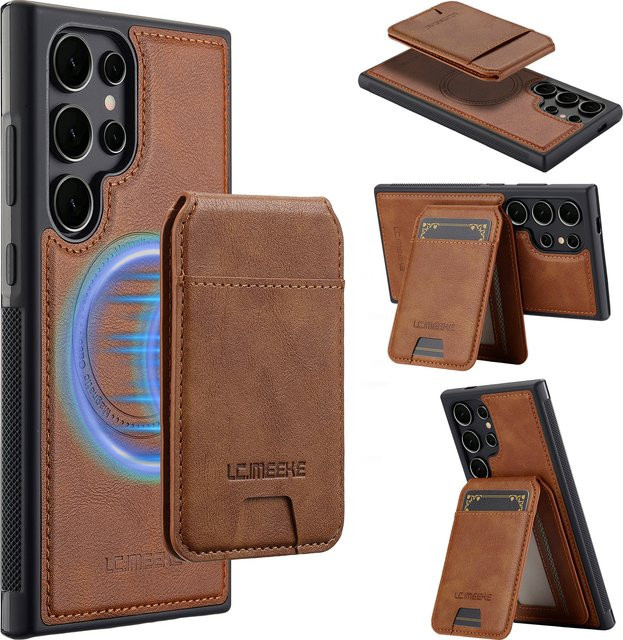 Magnetische Leder-Handyhülle mit Kartenhalter und MagSafe-Unterstützung für Samsung Galaxy S25 S24 S23 S22 S21 Ultra, kabelloses Laden möglich - Bild 1
