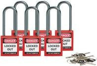 Brady Sicherheitsschloss aus Nylon in Rot, 6er Pack, mit 4,7 mm Aluminium-Schließbügel und 50 mm Bügelhöhe (Keyed Different) - Bild 1