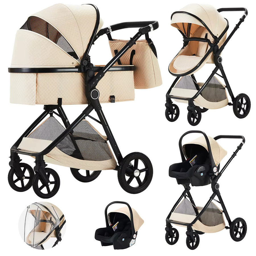 B.childhood 3-in-1 Baby-Kombikinderwagen mit Liegeposition und Wickeltasche in Beige - Bild 2
